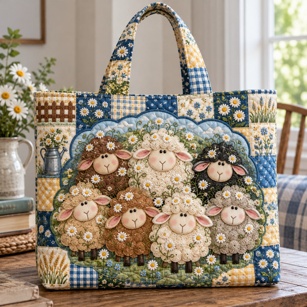 Sheep Daisy Quilted Tote Bag GFTONPT2187