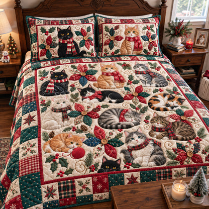 Cat Christmas 3-Piece Quilted Bedding Set GFTONPT2200