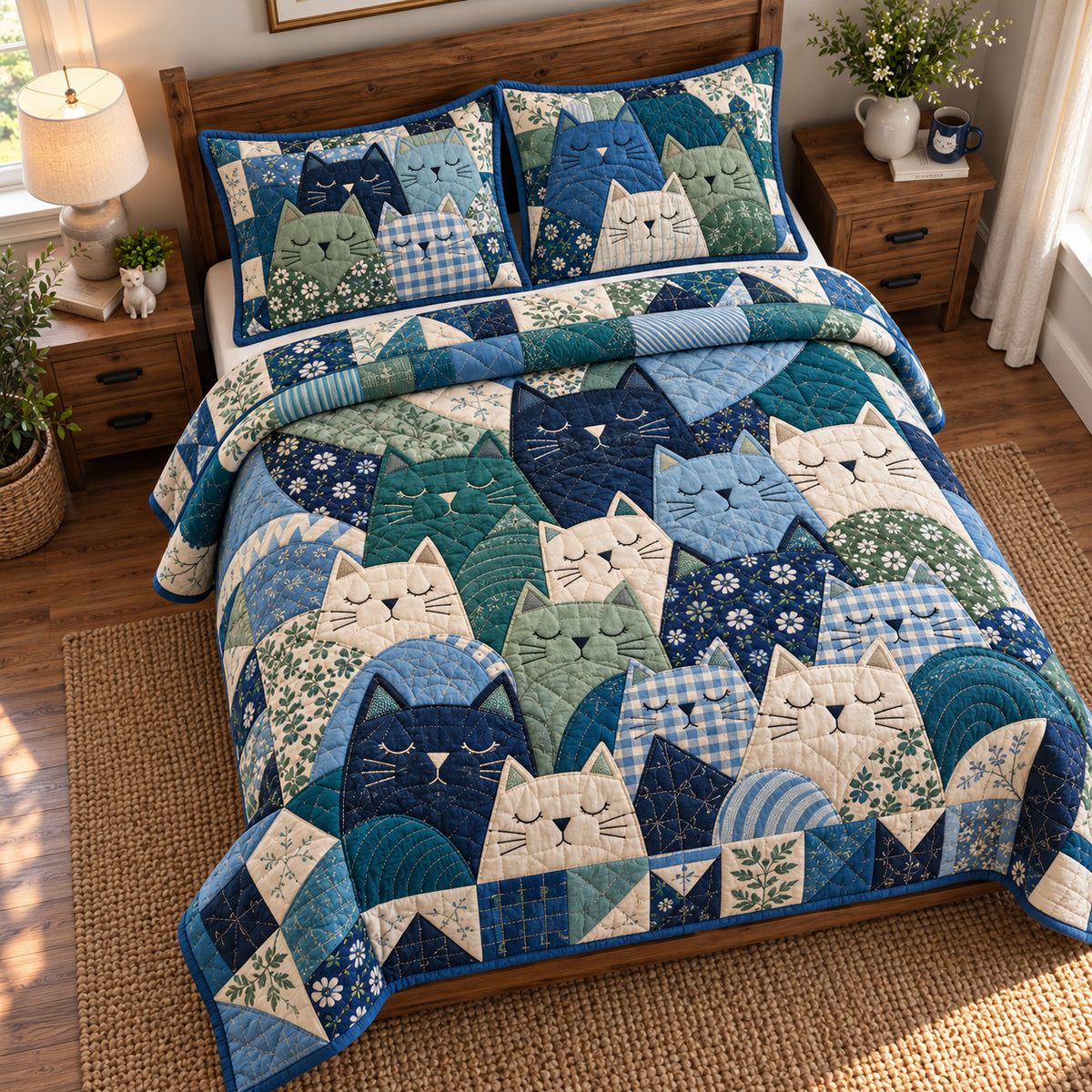 Cat Patchwork 3-Piece Quilted Bedding Set GFTONPT2202