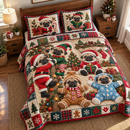 Pug Christmas 3-Piece Quilted Bedding Set GFTONPT2207