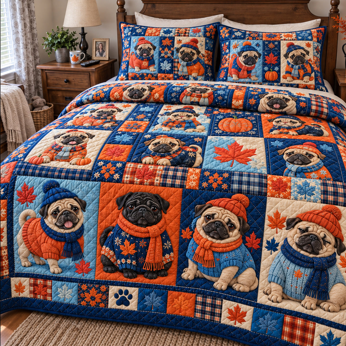 Pug Patchwork 3-Piece Quilted Bedding Set GFTONPT2208