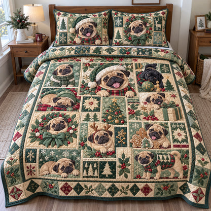 Pug Cuddles 3-Piece Quilted Bedding Set GFTONPT2211
