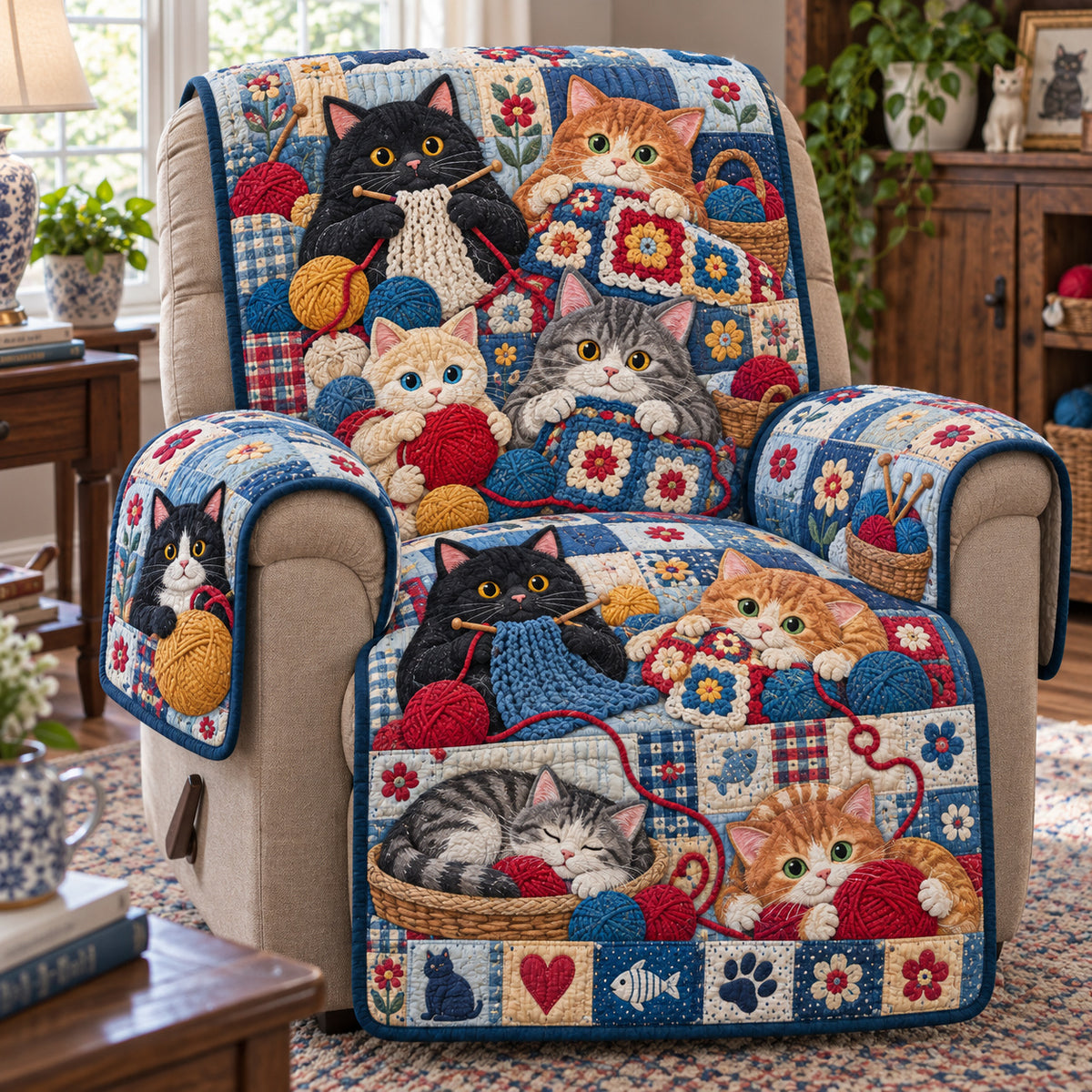 Cat Snuggles Quilted Sofa Cover GFTONPT2215
