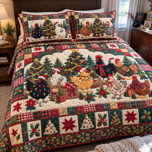 Chicken Christmas 3-Piece Quilted Bedding Set GFTONPT2237