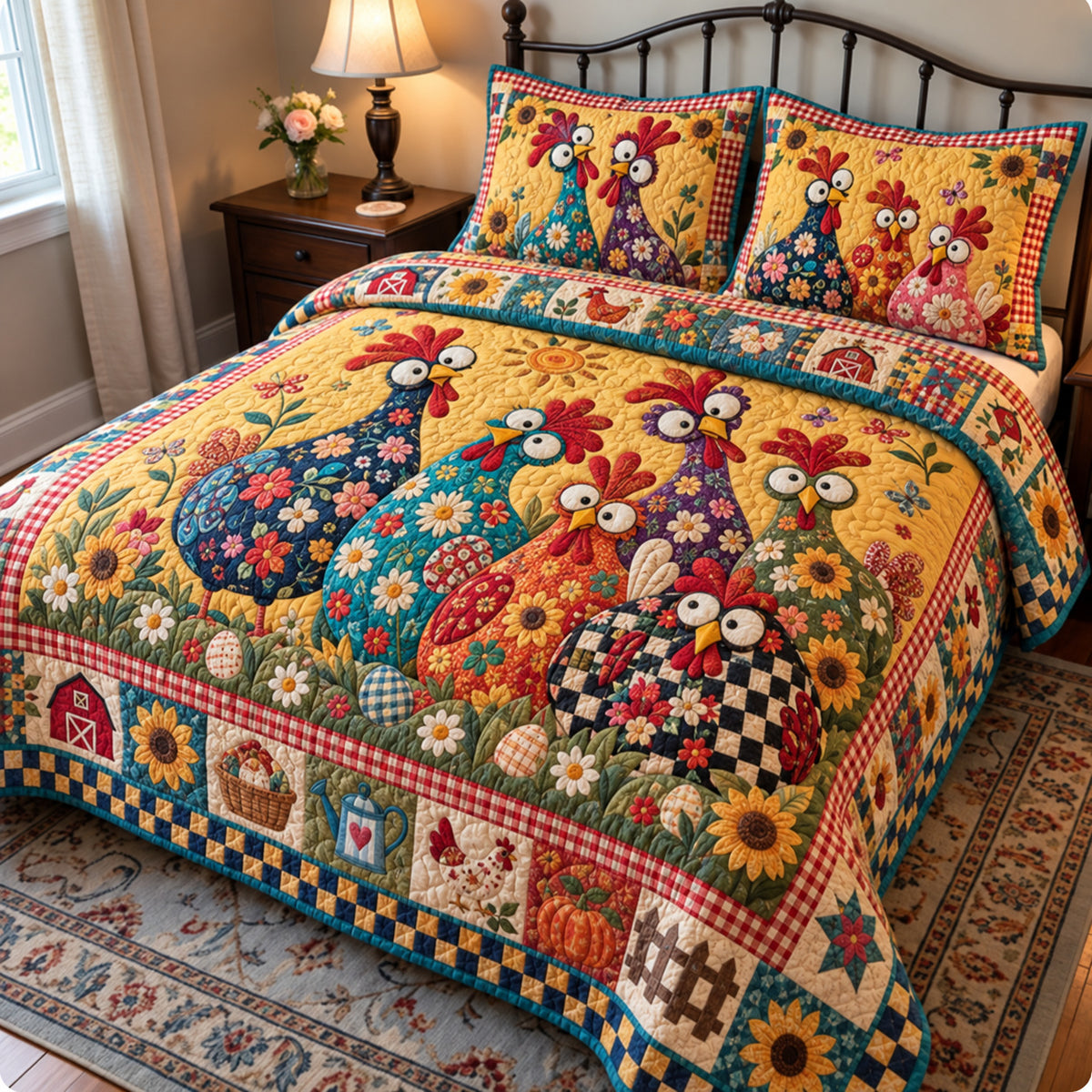 Chicken Funky 3-Piece Quilted Bedding Set GFTONPT2239