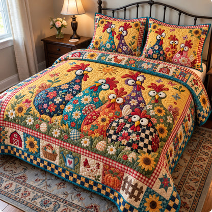 Chicken Funky 3-Piece Quilted Bedding Set GFTONPT2239