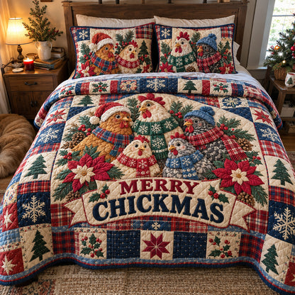 Chicken Chickmas 3-Piece Quilted Bedding Set GFTONPT2240