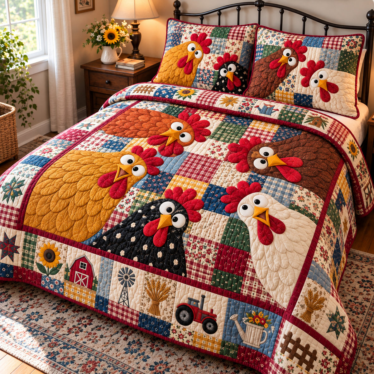 Funky Chicken 3-Piece Quilted Bedding Set GFTONPT2241