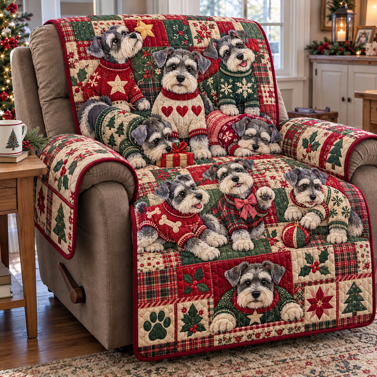 Schnauzer Christmas Quilted Sofa Cover GFTONPT2245