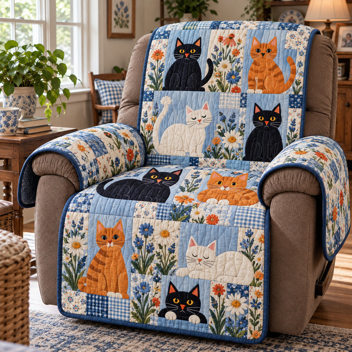 Cat Wildflower Quilted Sofa Cover GFTONPT2248