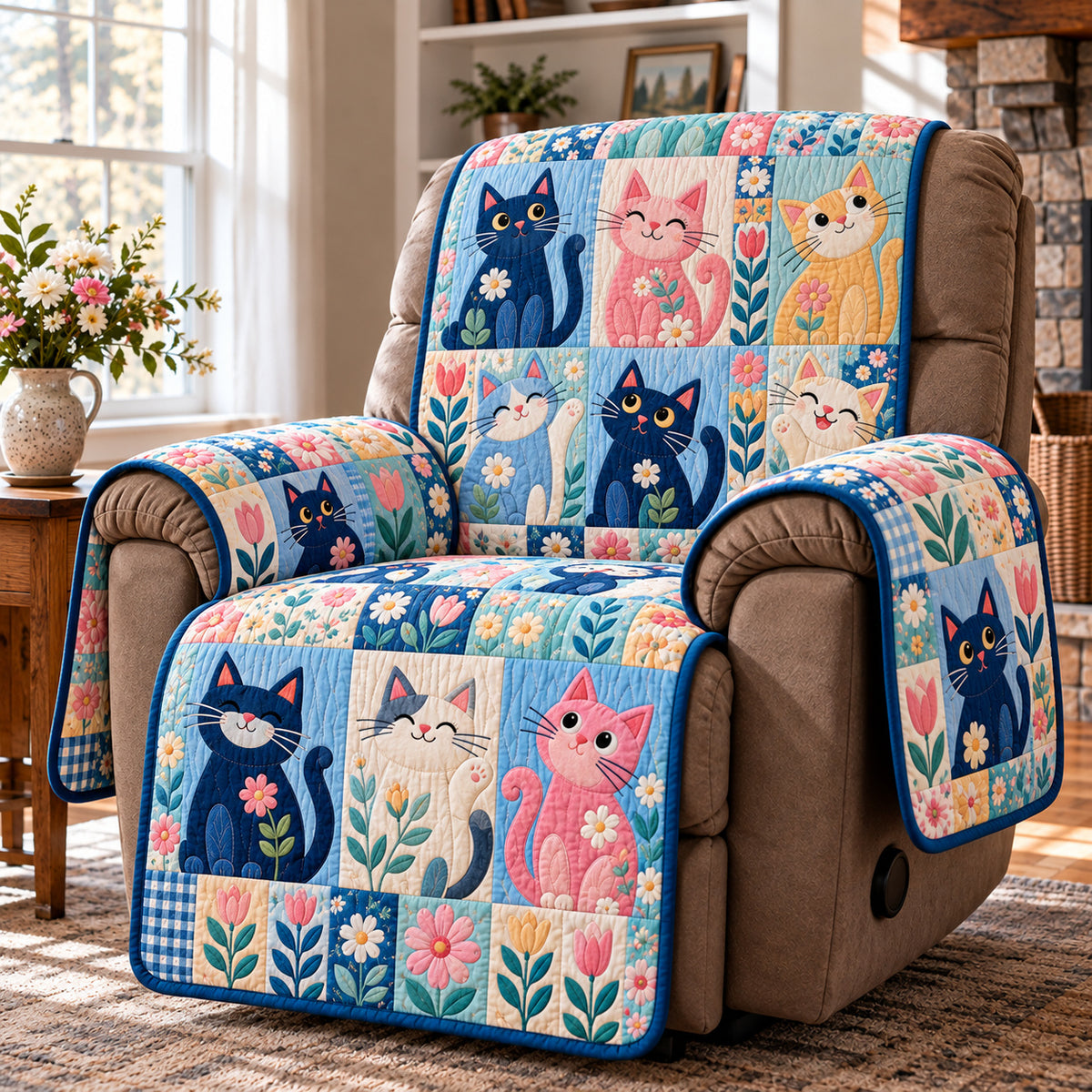 Cat Floral Quilted Sofa Cover GFTONPT2250