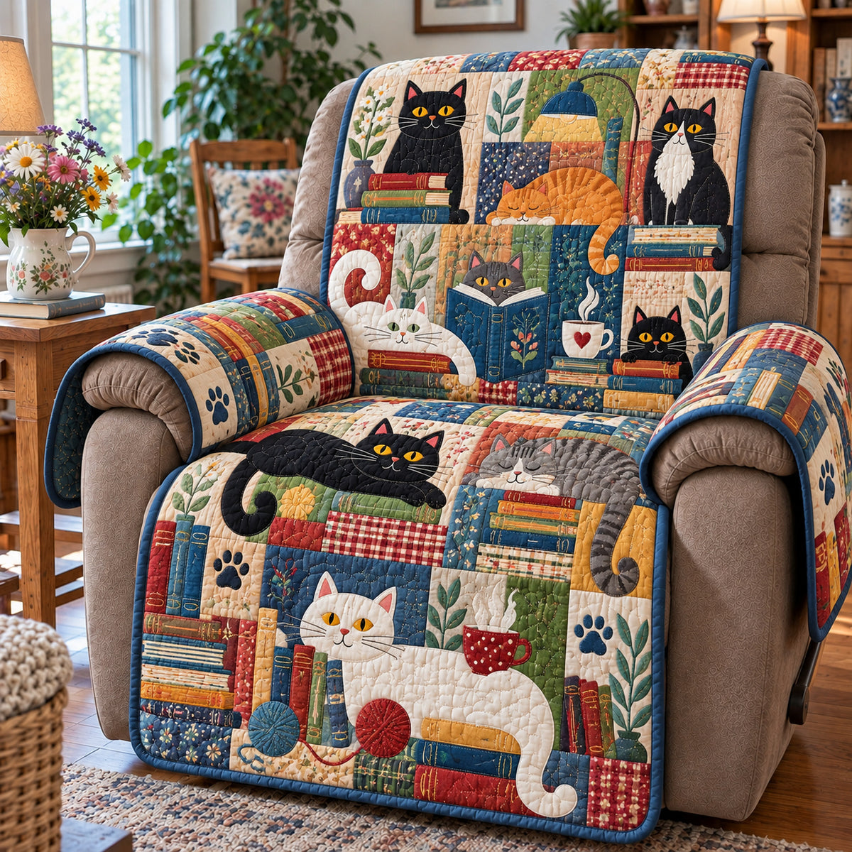 Cat Book Quilted Sofa Cover GFTONPT2252
