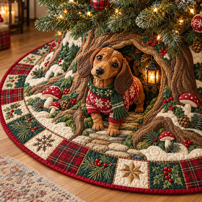 Dachshund Snuggles Quilted Tree Skirt GFTONPT2264