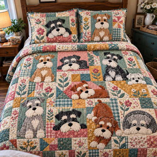 Schnauzer Wildflowers 3-Piece Quilted Bedding Set GFTONPT2266