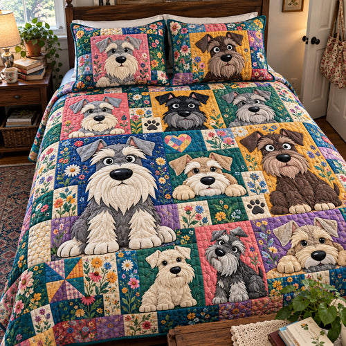 Wildflower Schnauzer 3-Piece Quilted Bedding Set GFTONPT2267
