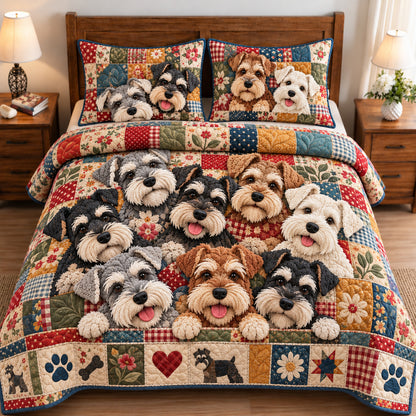 Schnauzer Flower 3-Piece Quilted Bedding Set GFTONPT2268