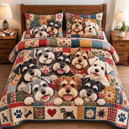 Schnauzer Flower 3-Piece Quilted Bedding Set GFTONPT2268
