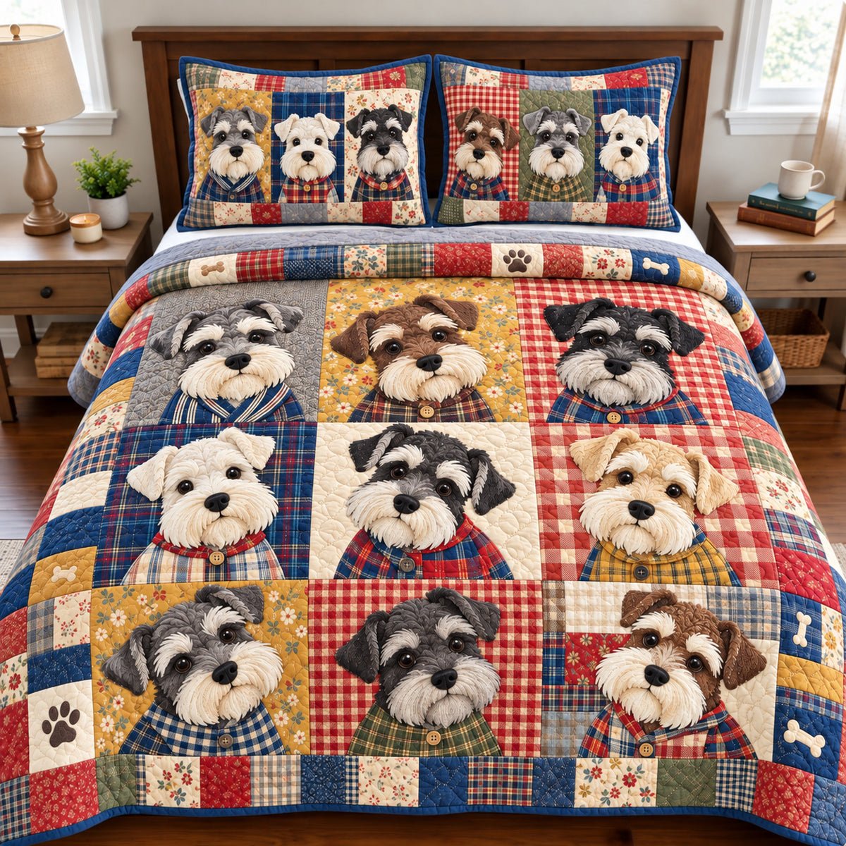 Patchwork Schnauzer 3-Piece Quilted Bedding Set GFTONPT2269