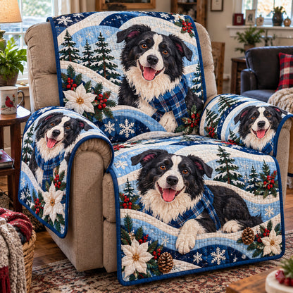 Border Collie Winter Quilted Sofa Cover GFTONPT2279