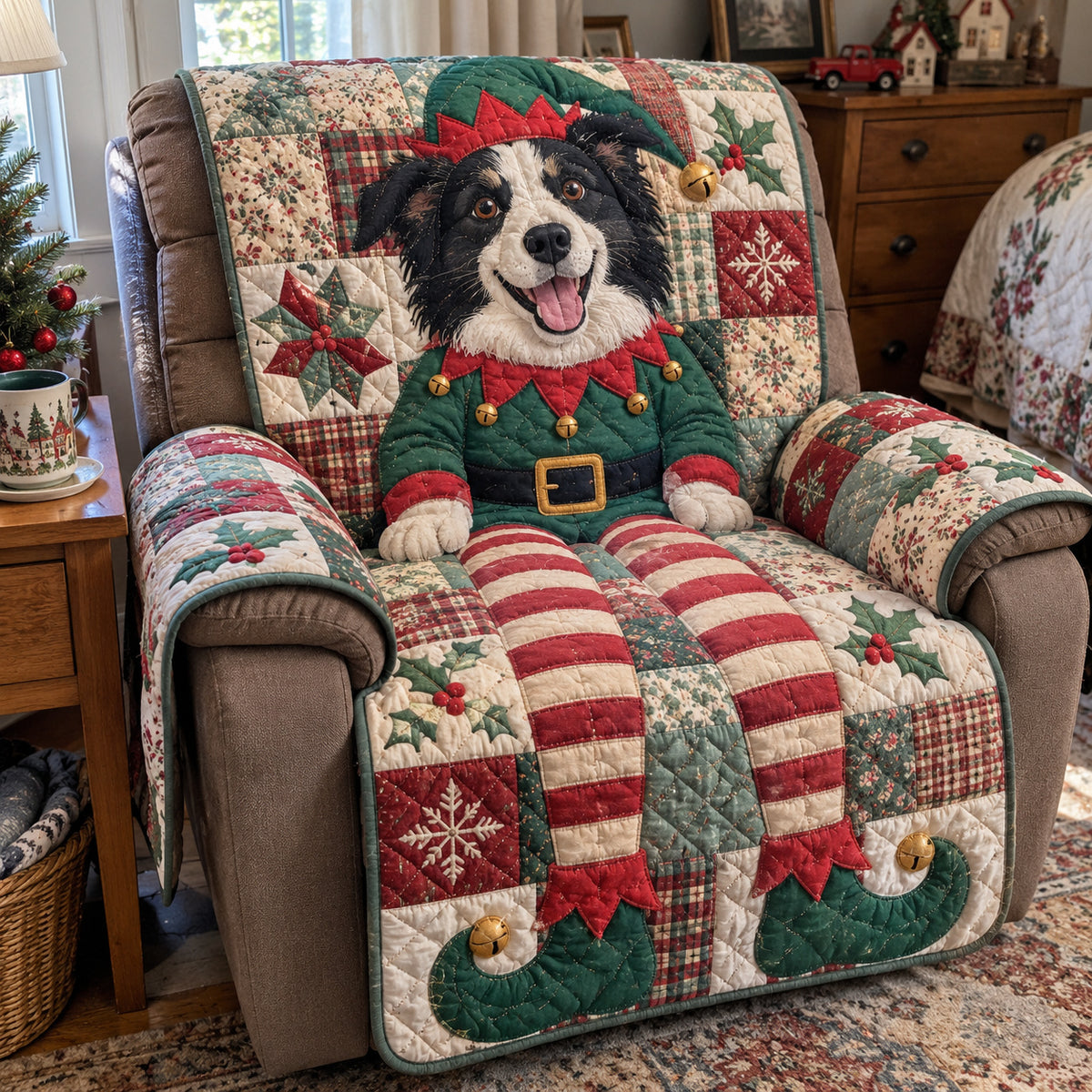 Border Collie Elf Quilted Sofa Cover GFTONPT2282