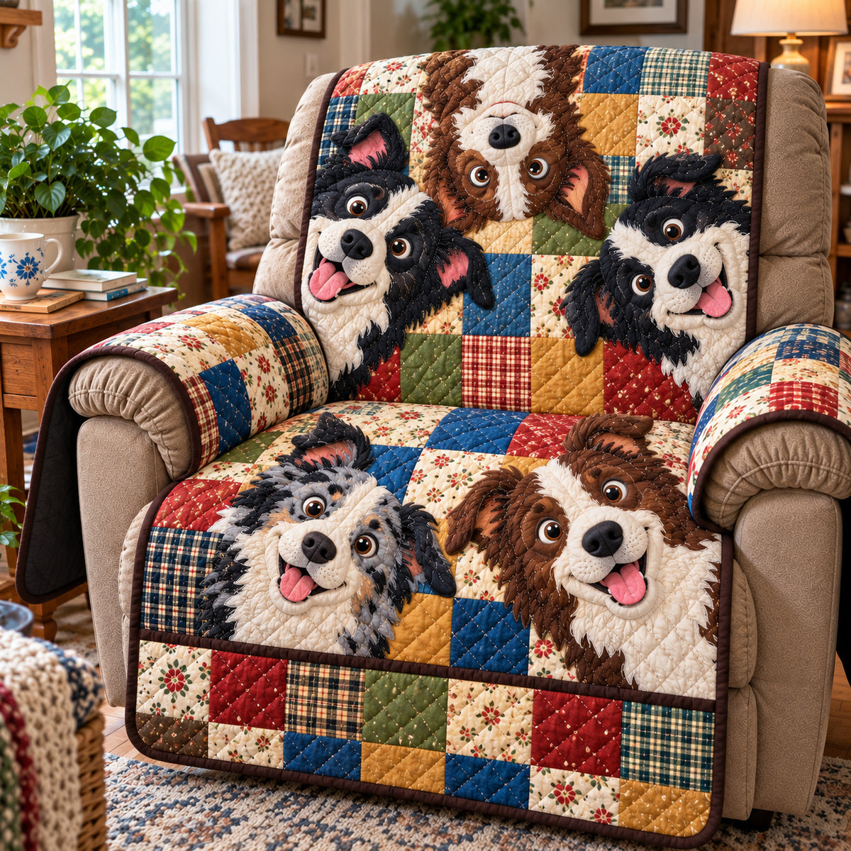 Border Collie Patchwork Quilted Sofa Cover GFTONPT2283