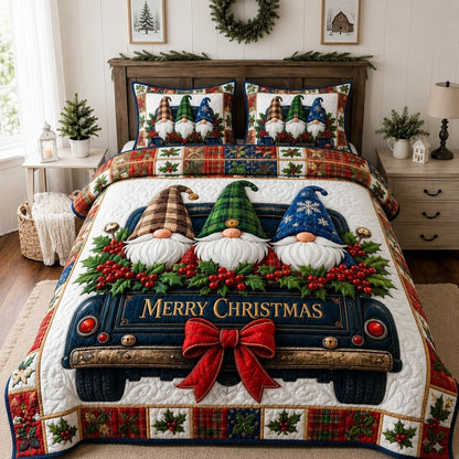 Christmas Gnomes Holiday 3-Piece Quilted Bedding Set GFTONPT229