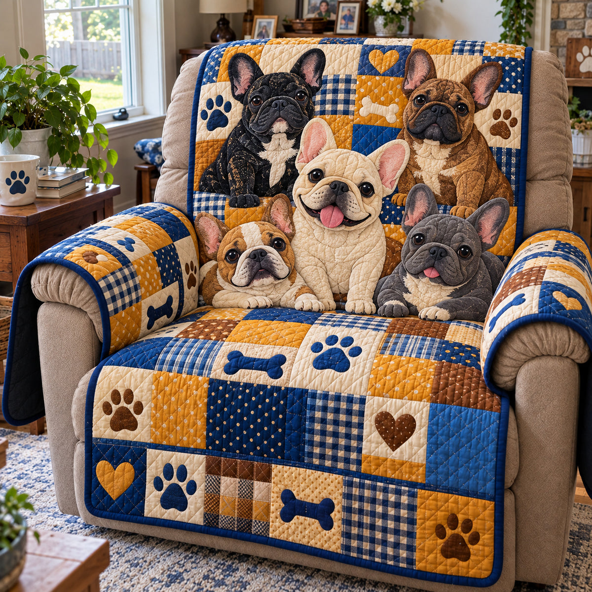 Patchwork Frenchie Quilted Sofa Cover GFTONPT2311