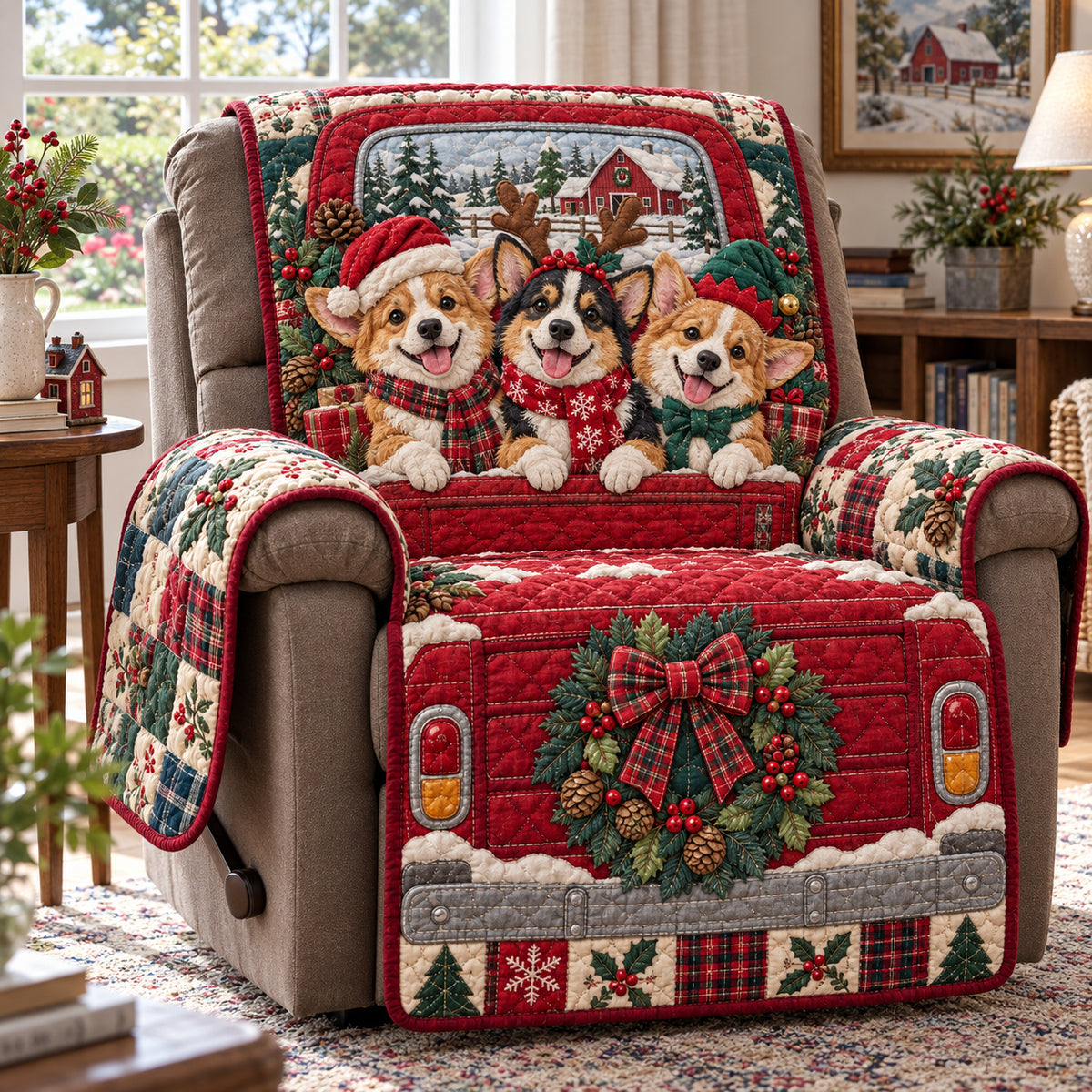 Corgi Christmas Quilted Sofa Cover GFTONPT2315