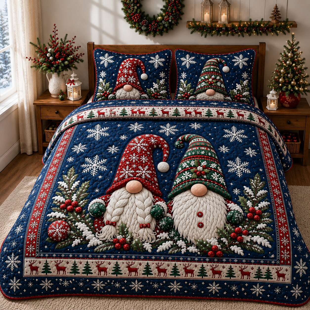 Gnomes Cheer 3-Piece Quilted Bedding Set GFTONPT232