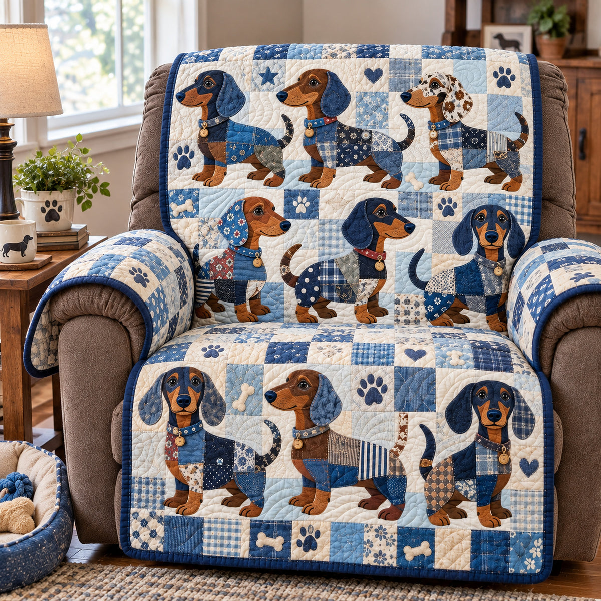 Dachshund Patchwork Quilted Sofa Cover GFTONPT2321