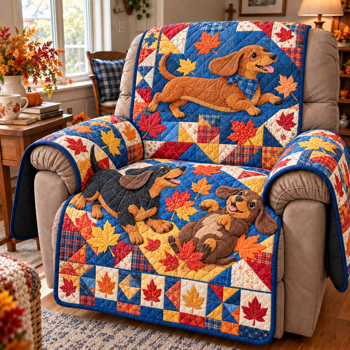 Dachshund Autumn Quilted Sofa Cover GFTONPT2324