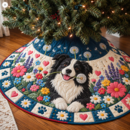 Border Collie Flower Quilted Tree Skirt GFTONPT2330