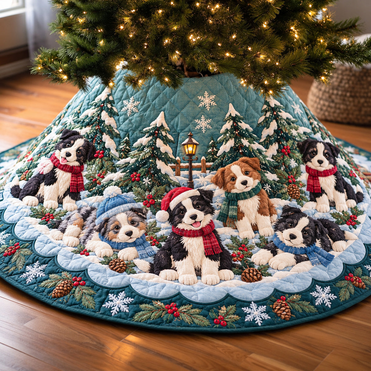 Border Collie Puppy Quilted Tree Skirt GFTONPT2331