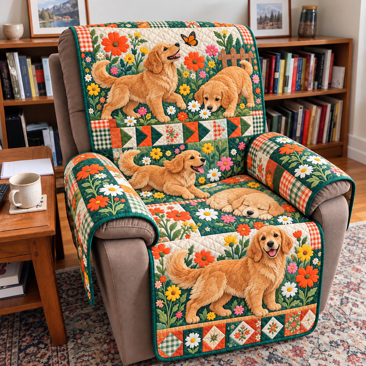 Wildflower Golden Retriever Quilted Sofa Cover GFTONPT2350