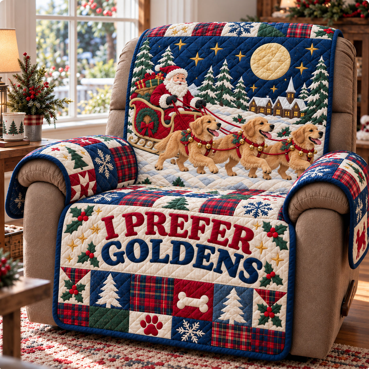 Golden Retriever Festive Quilted Sofa Cover GFTONPT2351
