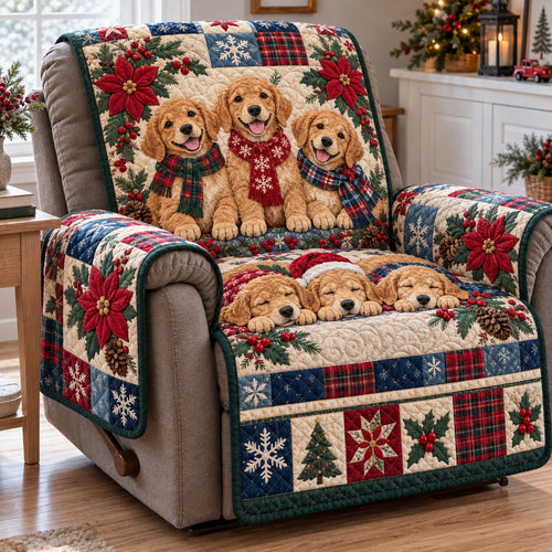 Christmas Golden Puppy Quilted Sofa Cover GFTONPT2354
