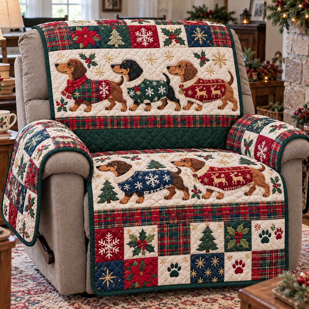 Festive Dachshund Quilted Sofa Cover GFTONPT2358