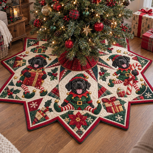 Labrador Elf Custom Shape Christmas Quilted Tree Skirt GFTONPT2362