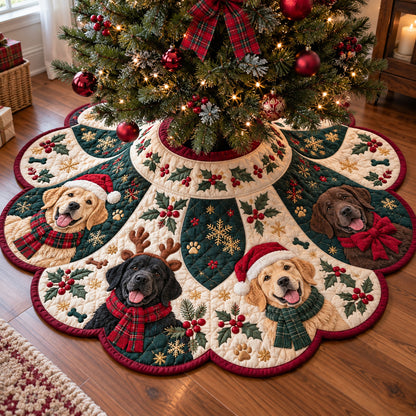 Festive Labrador Custom Shape Christmas Quilted Tree Skirt GFTONPT2363