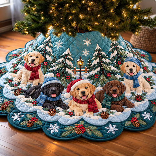 Labrador Retriever Puppy Custom Shape Christmas Quilted Tree Skirt GFTONPT2366