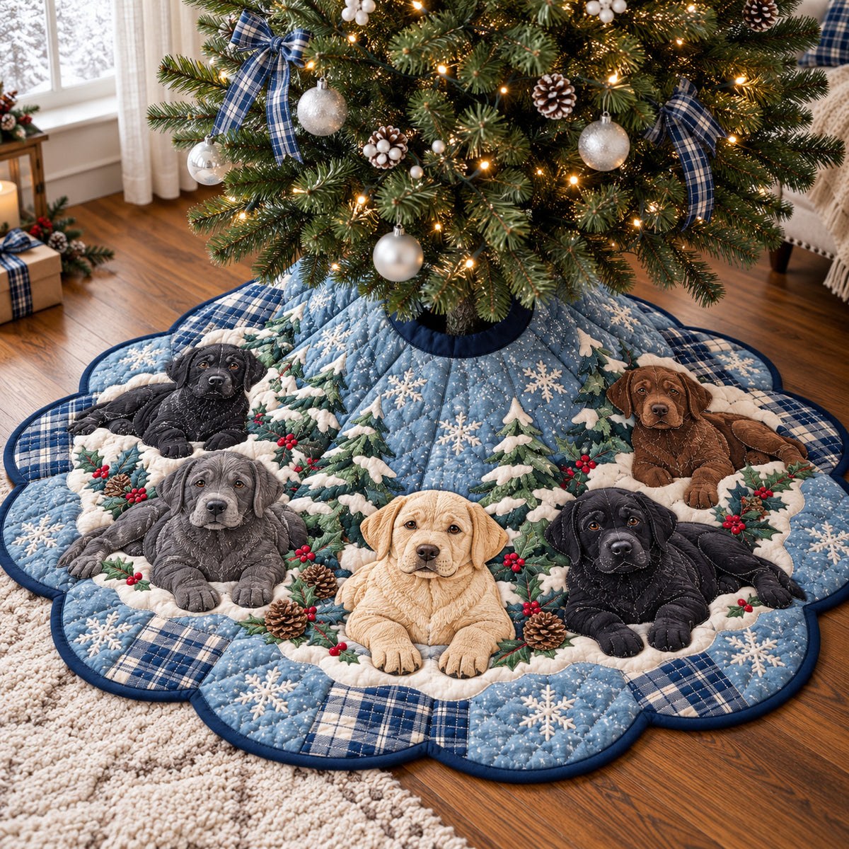 Labrador Snowy Custom Shape Christmas Quilted Tree Skirt GFTONPT2367