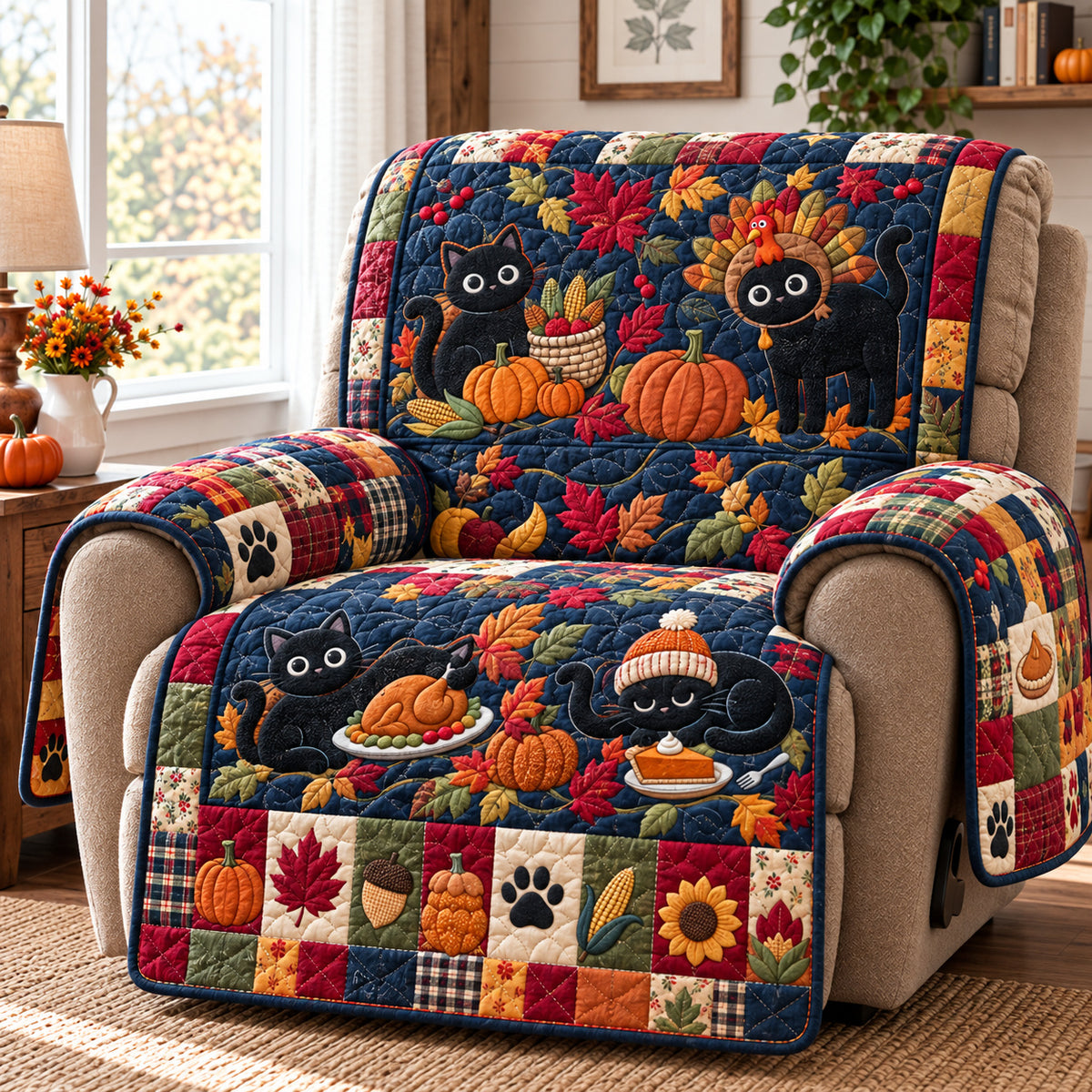 Black Cat Autumn Quilted Sofa Cover GFTONPT2375