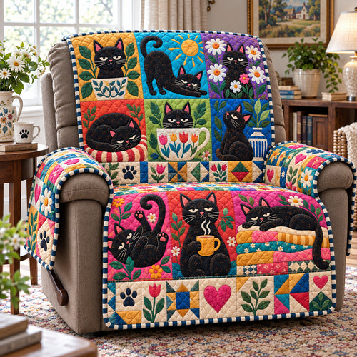 Black Cat Flower Quilted Sofa Cover GFTONPT2376