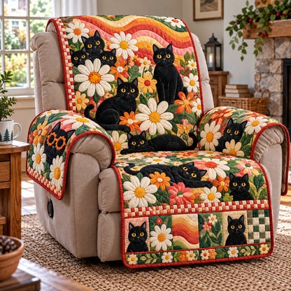 Black Cat Daisy Quilted Sofa Cover GFTONPT2377