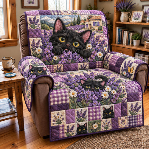 Black Cat Lavender Quilted Sofa Cover GFTONPT2378