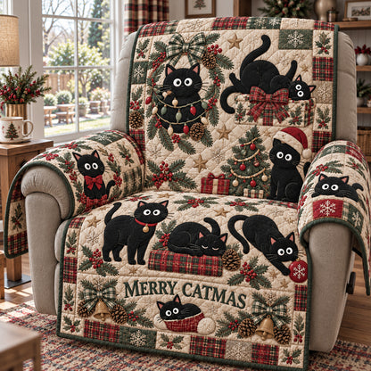 Black Cat Christmas Quilted Sofa Cover GFTONPT2379