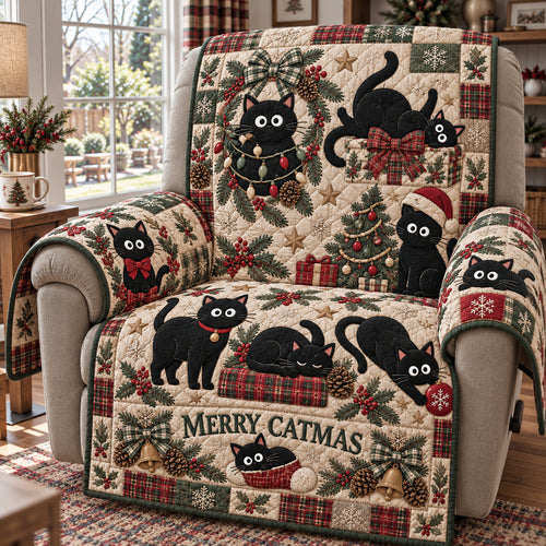 Black Cat Christmas Quilted Sofa Cover GFTONPT2379