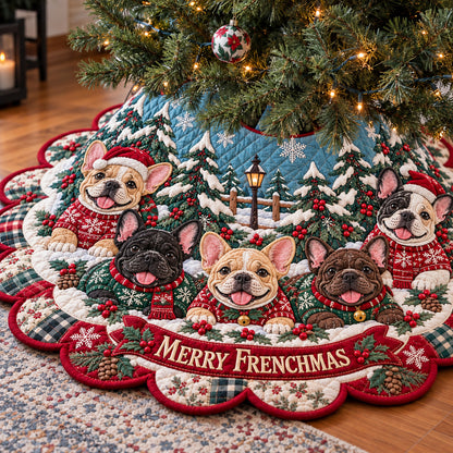 Christmas Frenchie Custom Shape Christmas Quilted Tree Skirt GFTONPT2387
