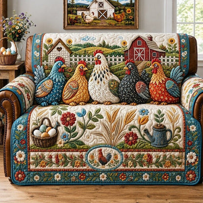Country Chickens Life Quilted Sofa Cover GFTONPT254