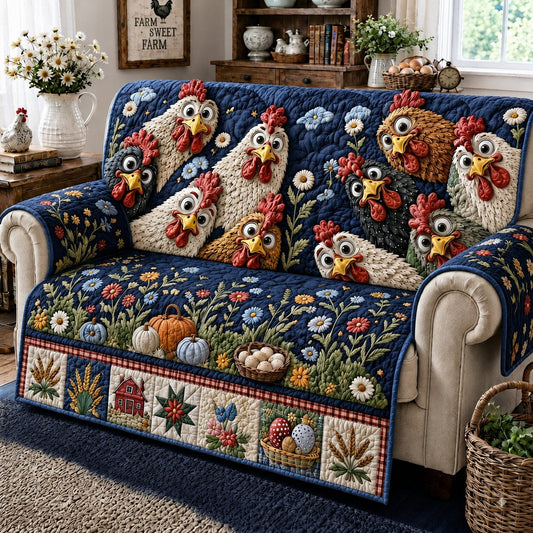 Farmhouse Chickens Love Quilted Sofa Cover GFTONPT255